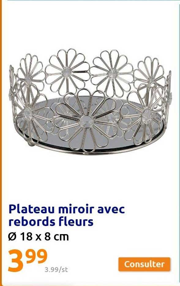 plateau miroir avec rebords fleurs