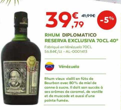 rhum diplomatico reserva exclusiva 70 cl 40°
