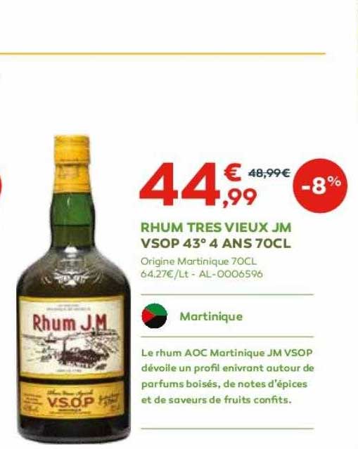 rhum très vieux jm vsop 43° 4 ans 70 cl
