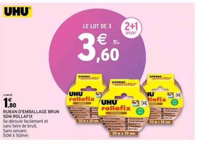 Ruban D'emballage Brun 50m Rollafix Uhu