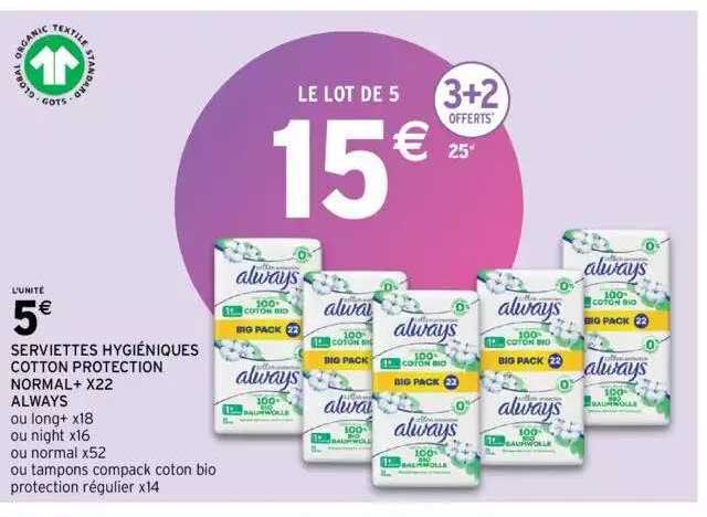 serviettes hygiéniques cotton protection normal+ x22 always
