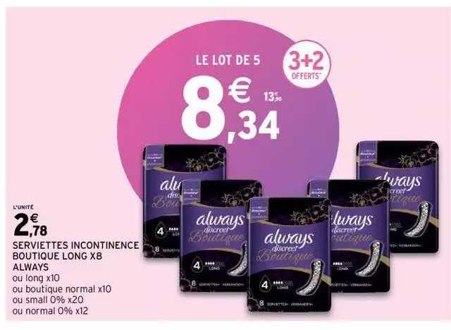 serviettes incontinence boutique long x8 always