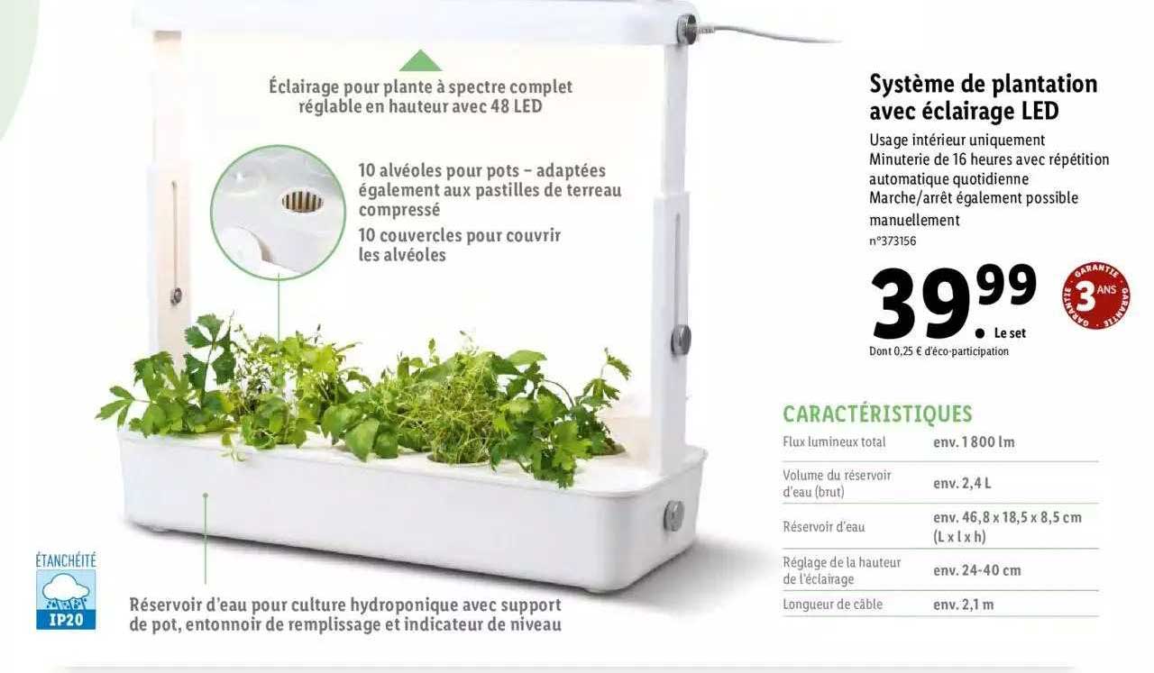 système de plantation avec élairage led