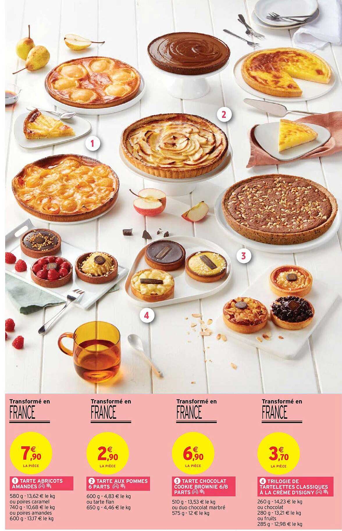 Tarte Abricots Amandes, Tarte Aux Pommes 6 Parts, Tarte Chocolat Cookies - Brownies 6-8 Parts, Trilogies De Tartelettes Classiques à La Crème D'isigny