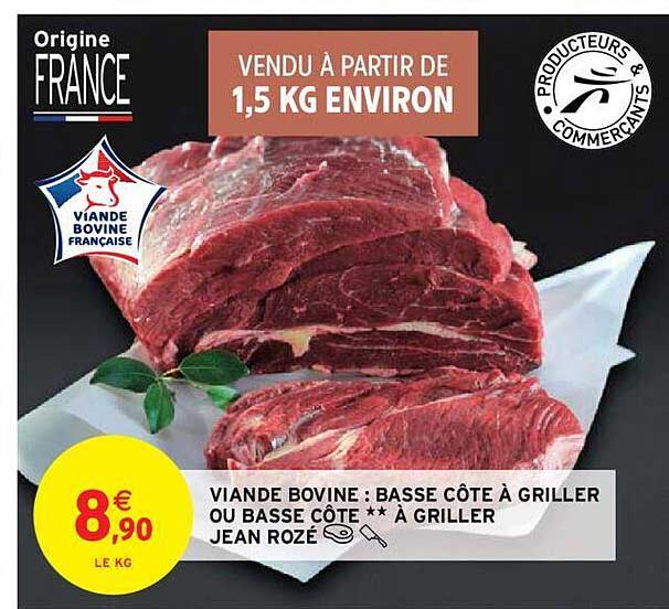 viande bovine : basse côte à griller ou basse côte ** à griller jean rozé