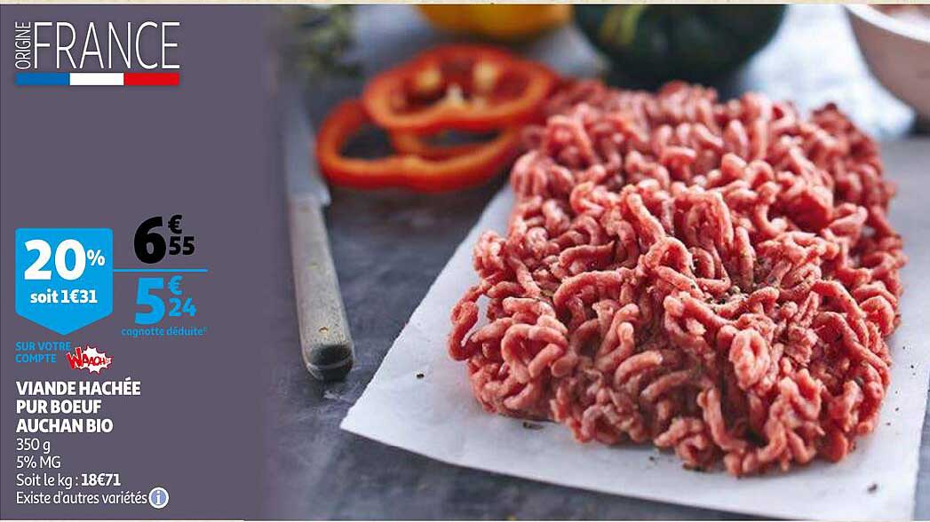 Viande Hachée Pur Bœuf Auchan Bio