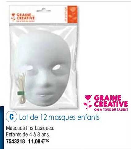lot de 12 masques enfants graine créative