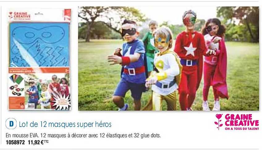 lot de 12 masques super héros graine créative