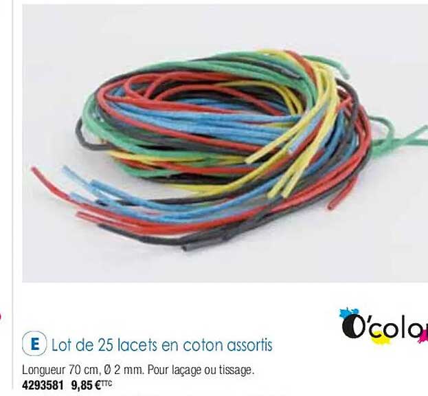 lot de 25 lacets en coton assortis o'color