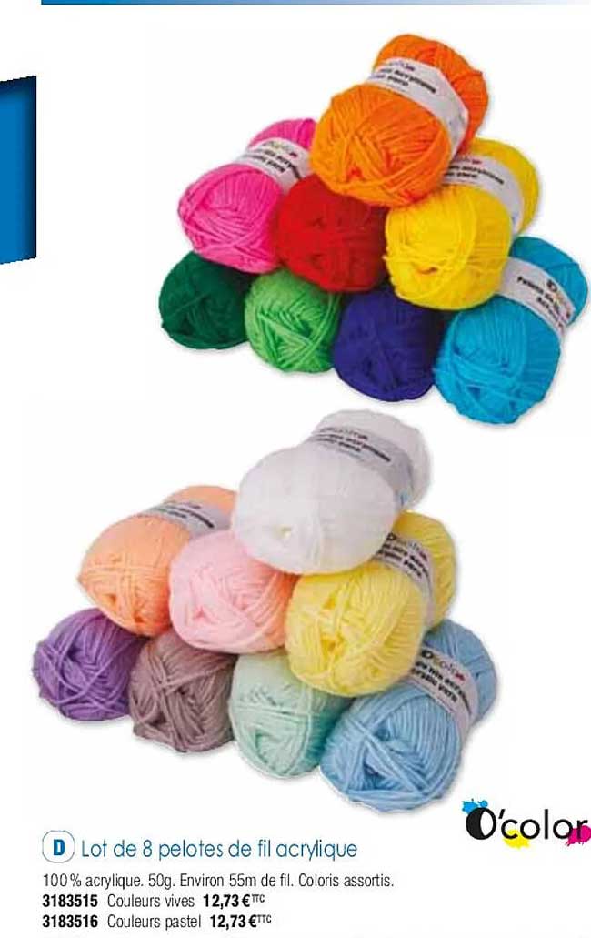lot de 8 pelotes de fil acrylique o'color
