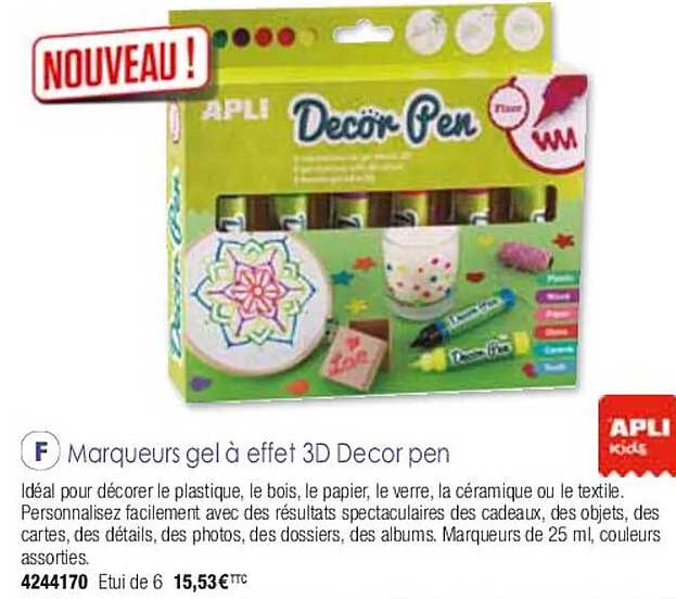 marqueurs gel à effet 3d décor pen apli kids