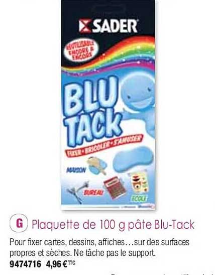Plaquette De 100 G Pâte Blu-tack Sader