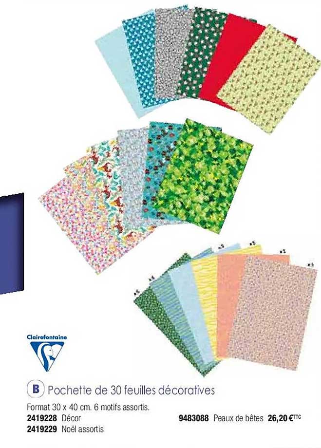pochette de 30 feuilles décoratives clairefontaine