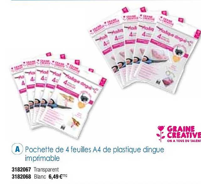 pochette de 4 feuilles A4 de plastique dingue imprimable graine créative