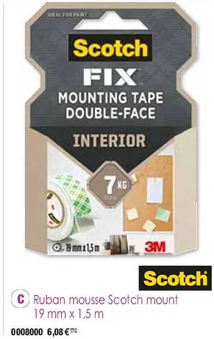 ruban mousse scotch mount 19 mm x 1,5 m