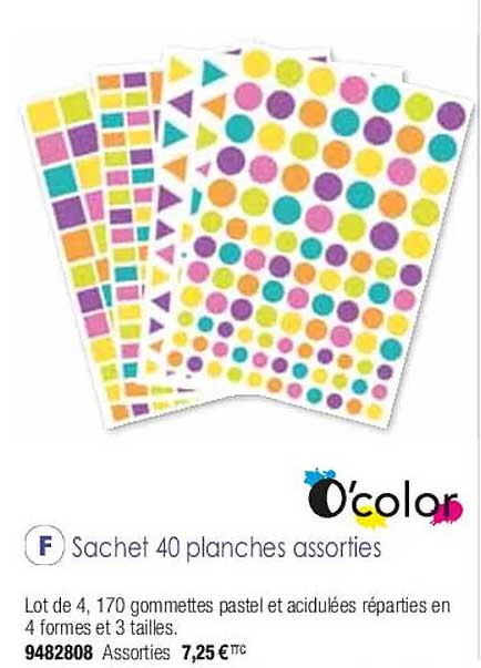 sachet 40 planches assorties o'color