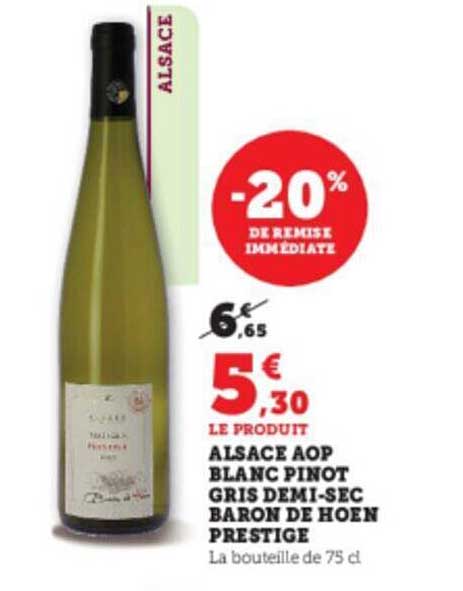 alsace aop blanc pinot gris demi-sec baron de hoen prestige