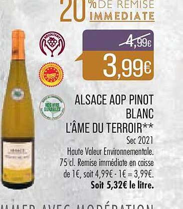 alsace aop pinot blanc l'âme du terroir sec 2021