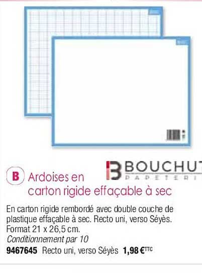 ardoises en carton rigide effaçable à sec bouchu