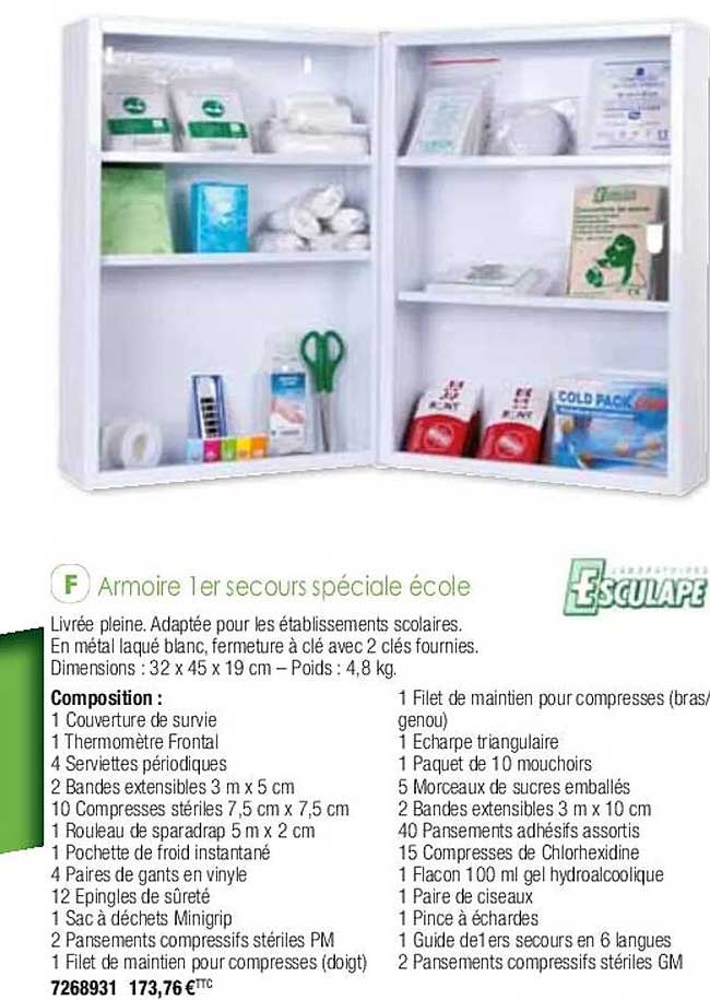 armoire 1er secours spéciale école