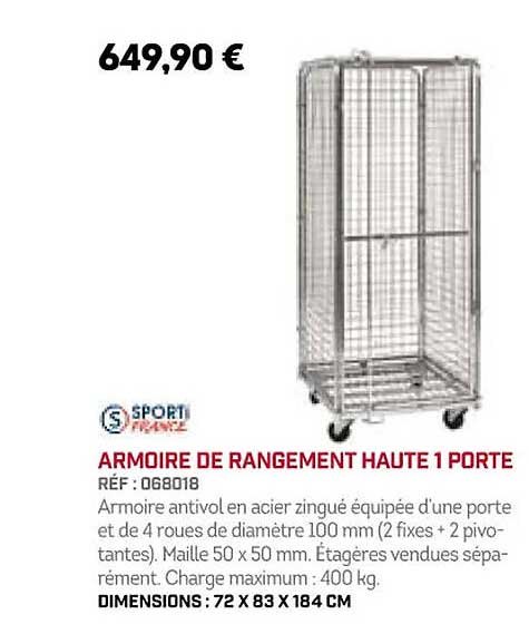 armoire de rangement haute 1 porte sporti france