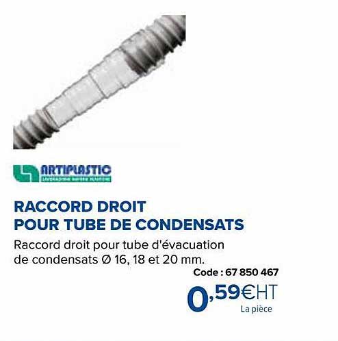 Artiplastic Raccord Droit Pour Tube De Condensats