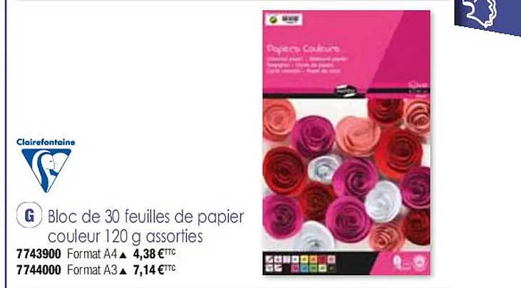 Bloc De 30 Feuilles De Papier Couleur 120 G Assorties Clairefontaine