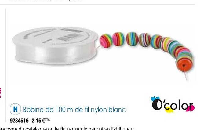 Bobine De 100 M De Fil Nylon Blanc O'color