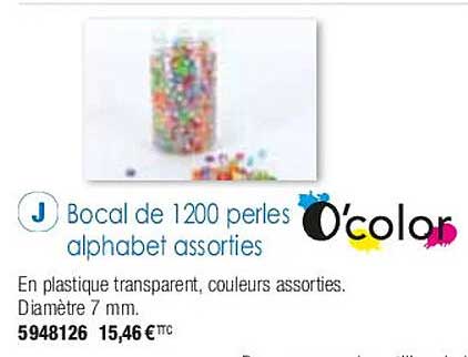 bocal de 1200 perles alphabet assorties o'color