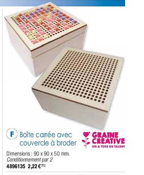 boîte carrée avec couvercle à broder graine créative