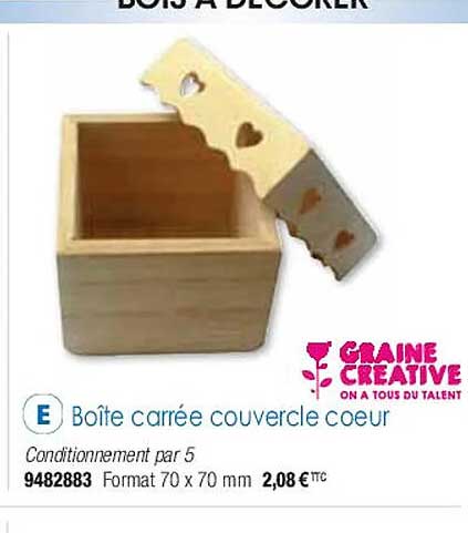 boîte carrée couvercle cœur graine créative