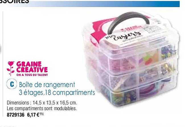 Boîte De Rangement 3 étages, 18 Compartiments Graine Créative
