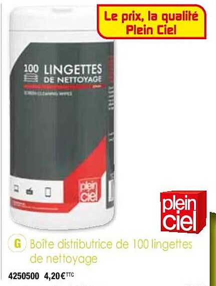 boîte distributrice de 100 lingettes de nettoyage