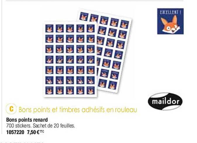 bons points et timbres adhésifs en rouleau maildor