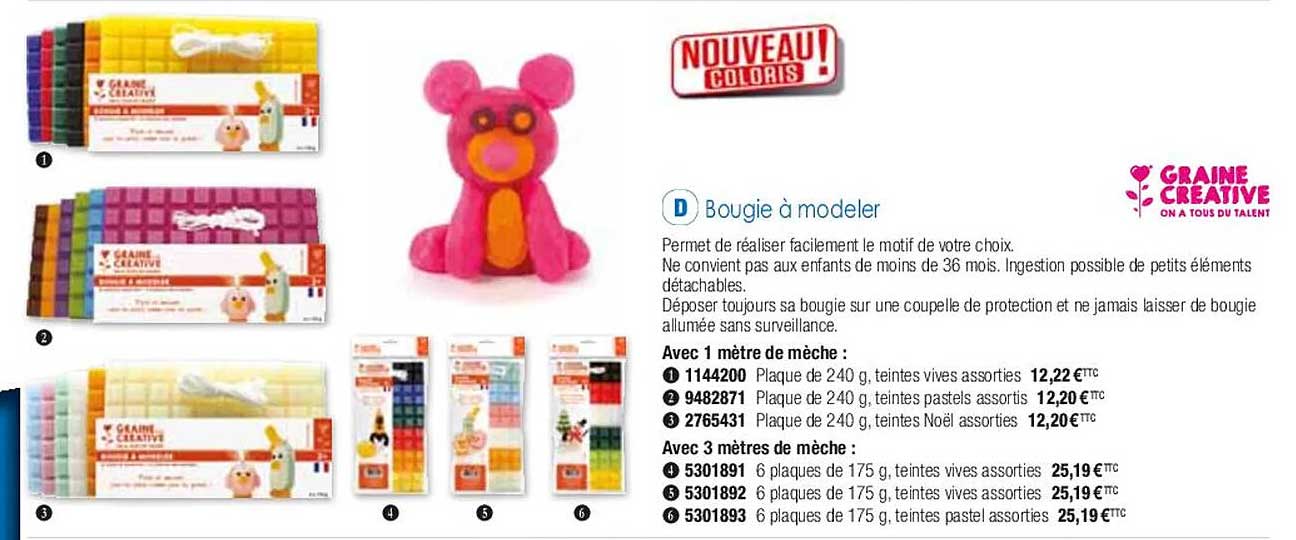 bougie à modeler graine créative