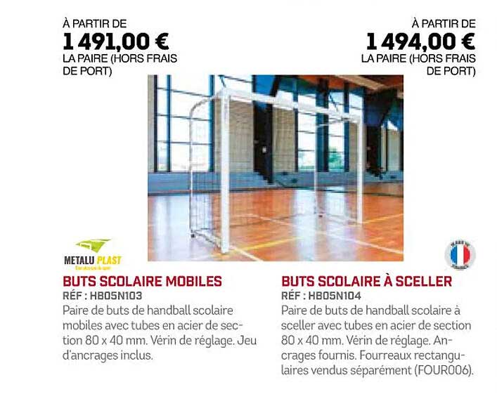 buts scolaire mobiles, buts scolaire à sceller metalu plast