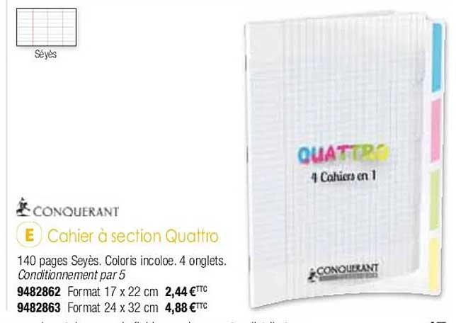 cahier à section quattro conquerant