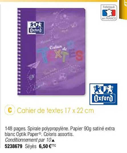 Cahier De Textes 17 X 22 Cm Oxford