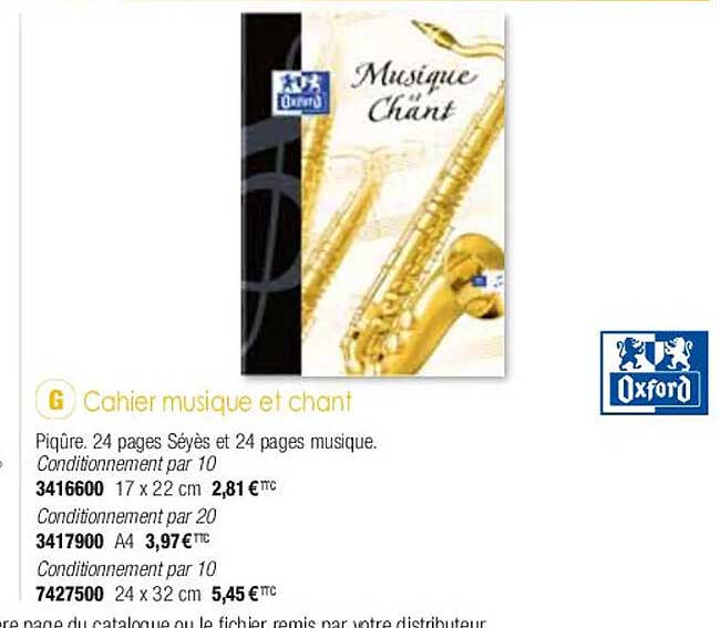 cahier musique et chant oxford