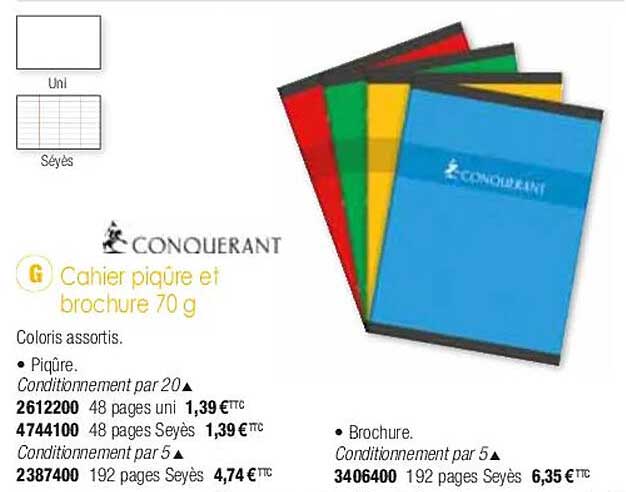 cahier piqûre et brochure 70g