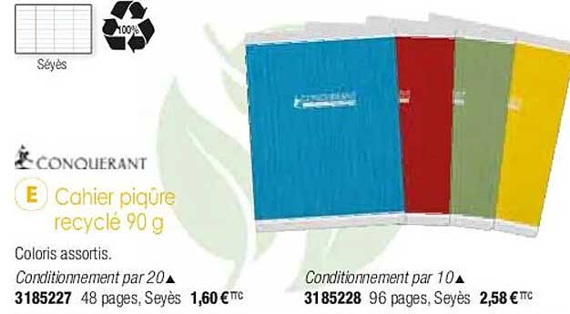 Cahier Piqûre Recyclé 90 G Conquerant