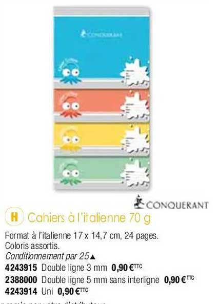 cahiers à l'italienne 70 g conquerant
