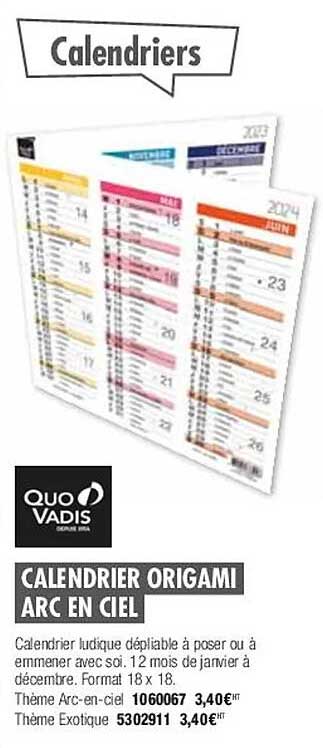 calendrier origami arc en ciel quo vadis