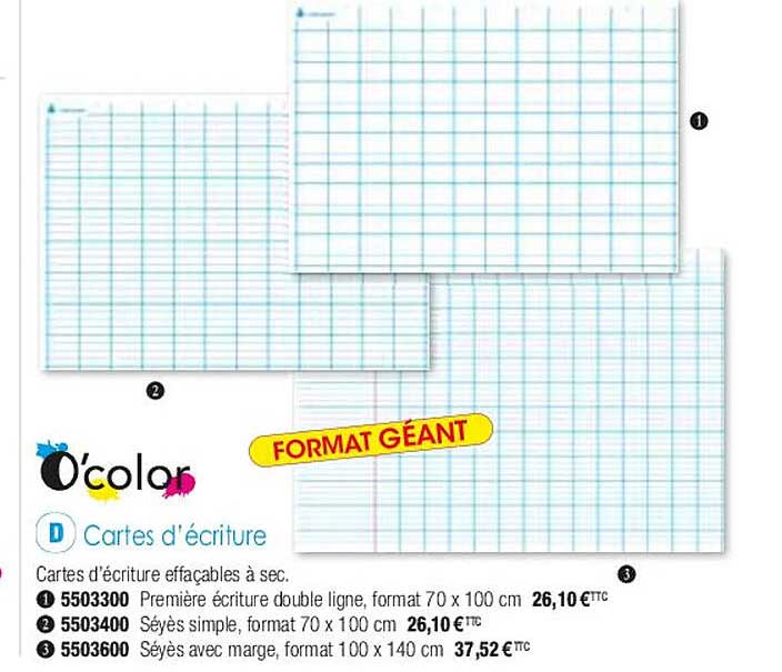 cartes d'écriture o'color