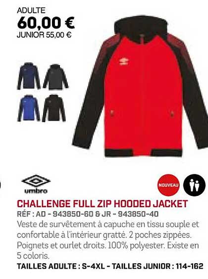 challenge full zip hooded jacket umbro