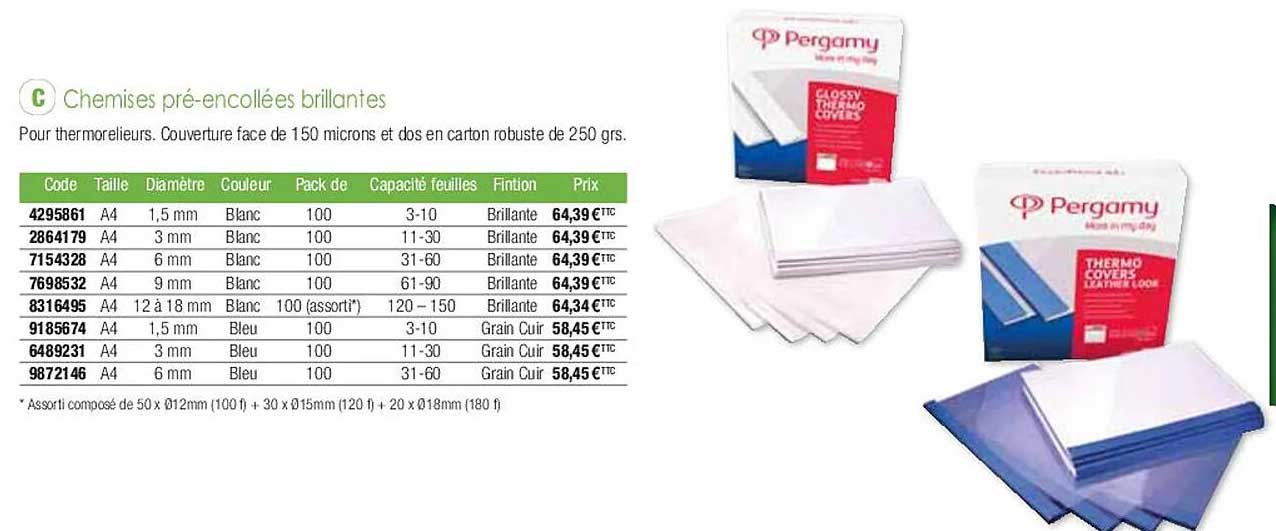 chemises pré-encollées brillantes