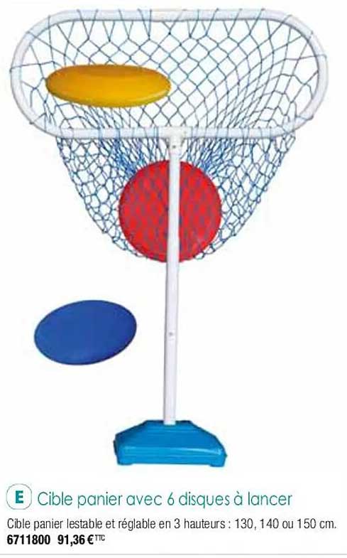 cible panier avec 6 disques à lancer