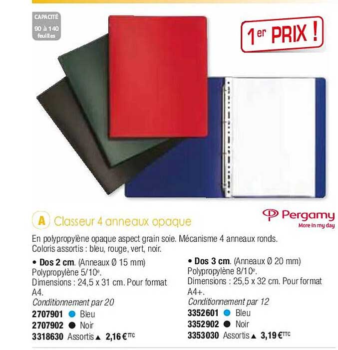 classeur 4 anneaux opaque pergamy