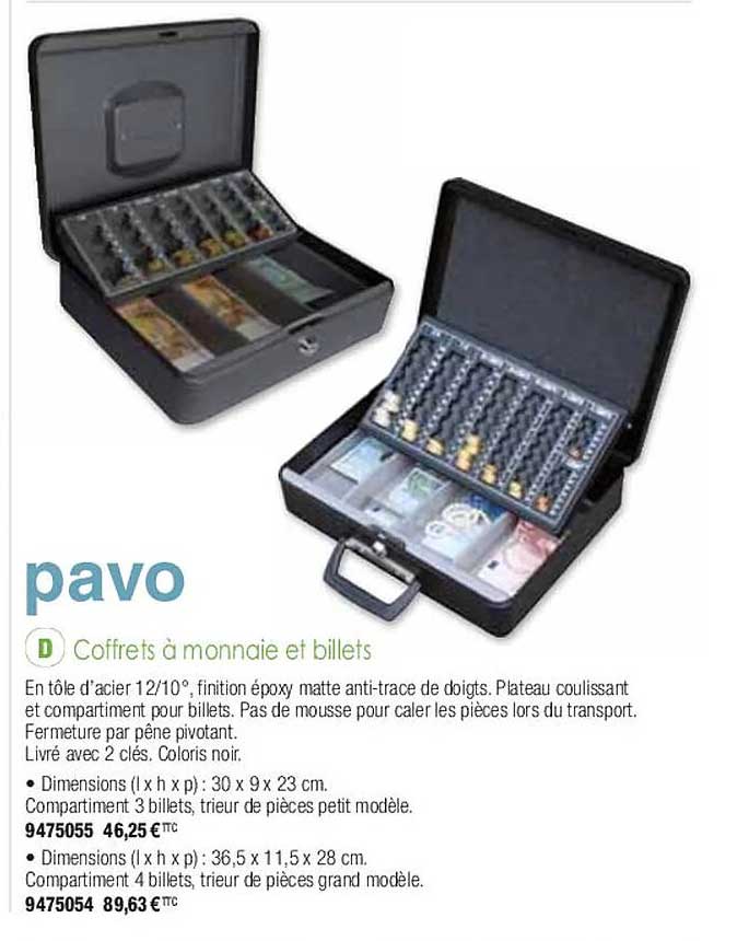 coffrets à monnaie et billets pavo