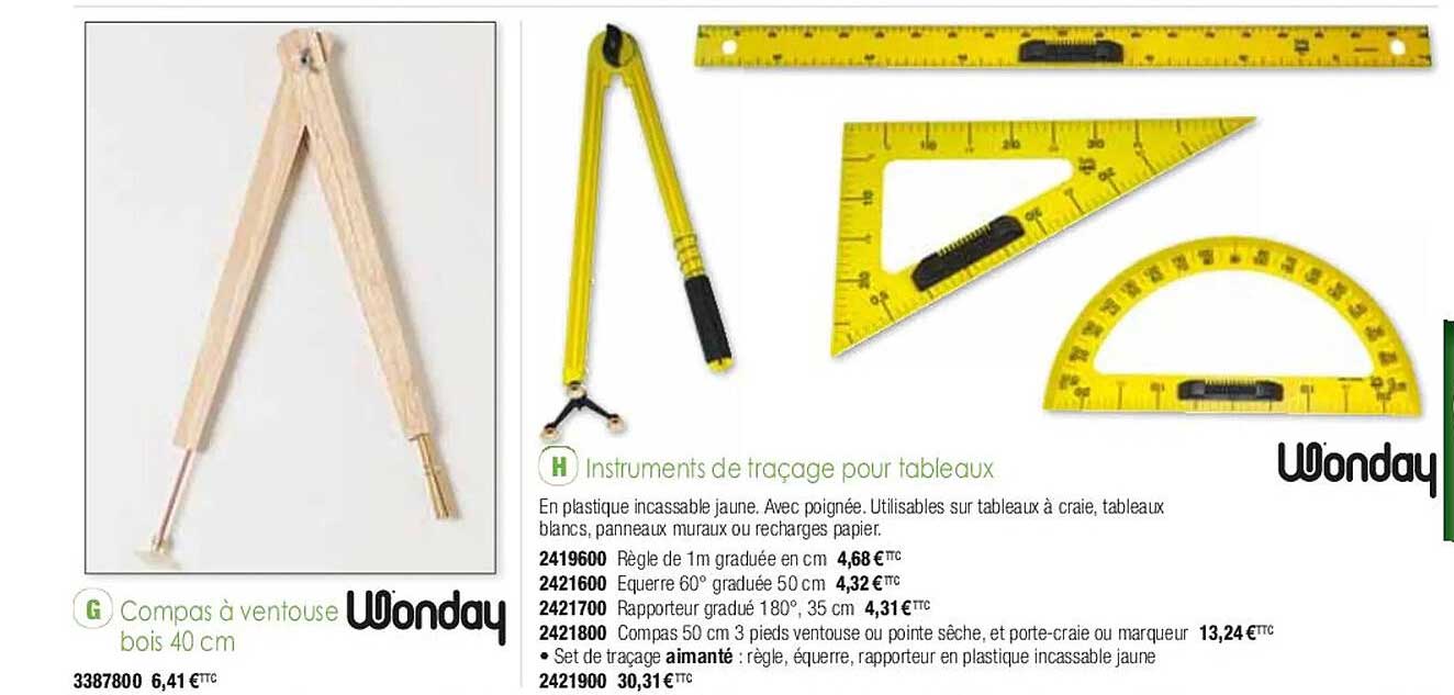 compas à ventouse bois 40 cm wonday, instruments de traçage pour tableaux wonday
